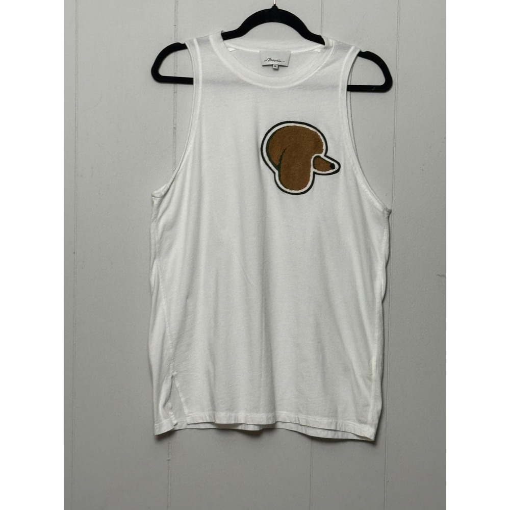 3.1 Phillip Lim Mens White Cotton Poodle Patch Tank Top Sleeveless Shirt Size M
